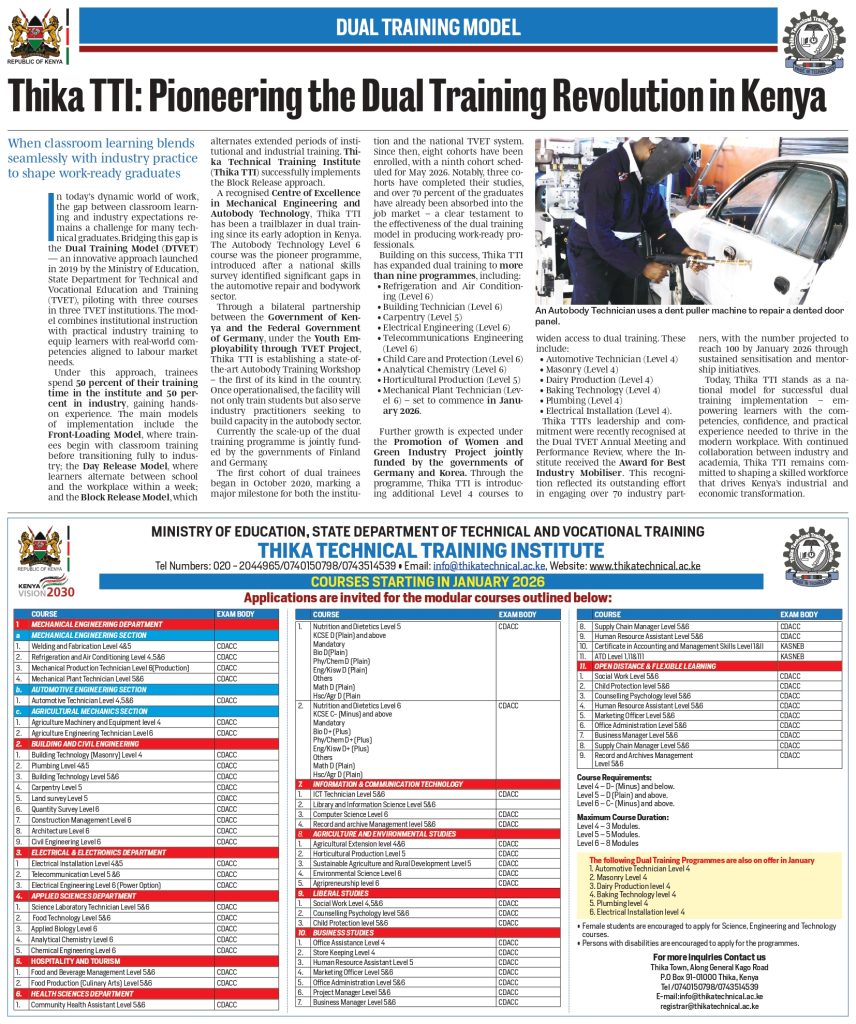 The Dual Training Model (DTVET), Bridging Academia and Industry at Thika TTI
